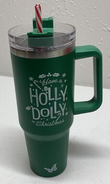 Have A Holly Dolly Christmas Tumbler 2025 DG 40oz Green Peppermint Straw New